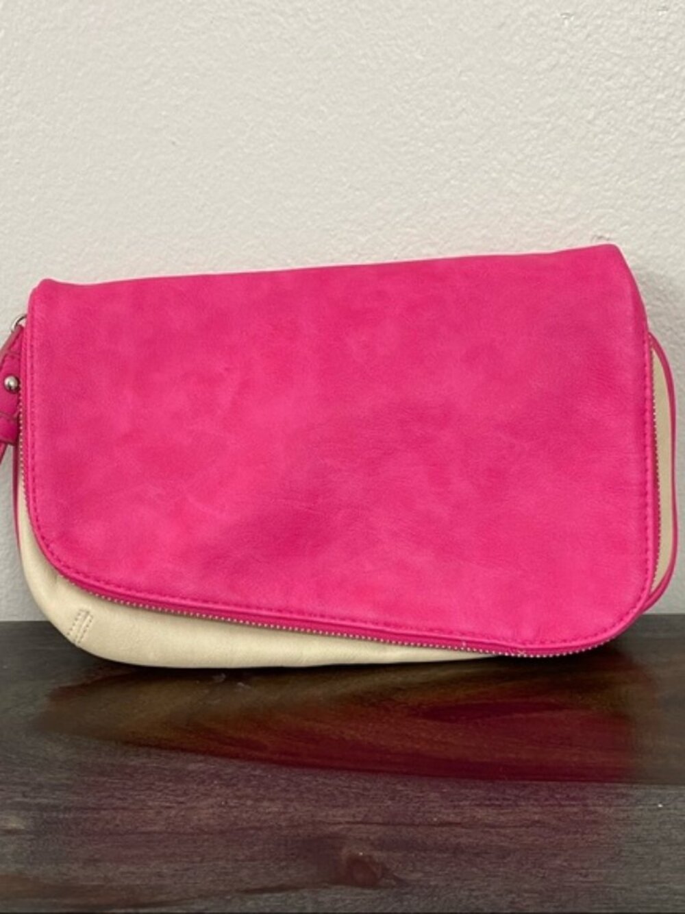 The Limited Reversible Pink & Tan Foldover Clutch Bag